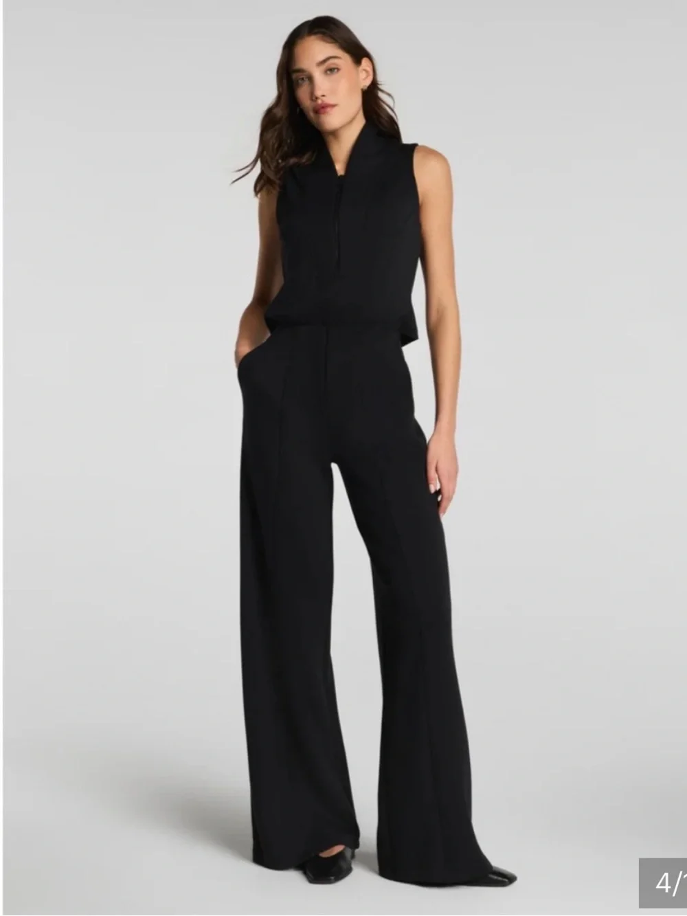 SPANX AirEssentials Shawl Collar Half Zip Jumpsuit XS petite Very Black NWT